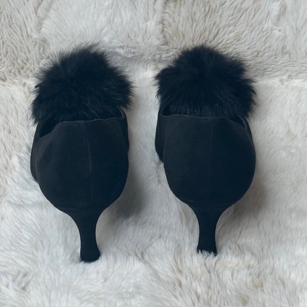 Stuart Weitzman Black Suede Pom-Pom Pumps Size 5M - Picture 4 of 10